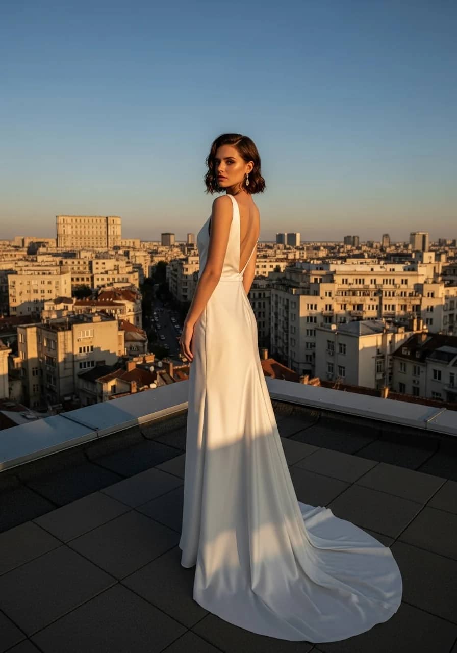Rochie albă de seară croită la comandă