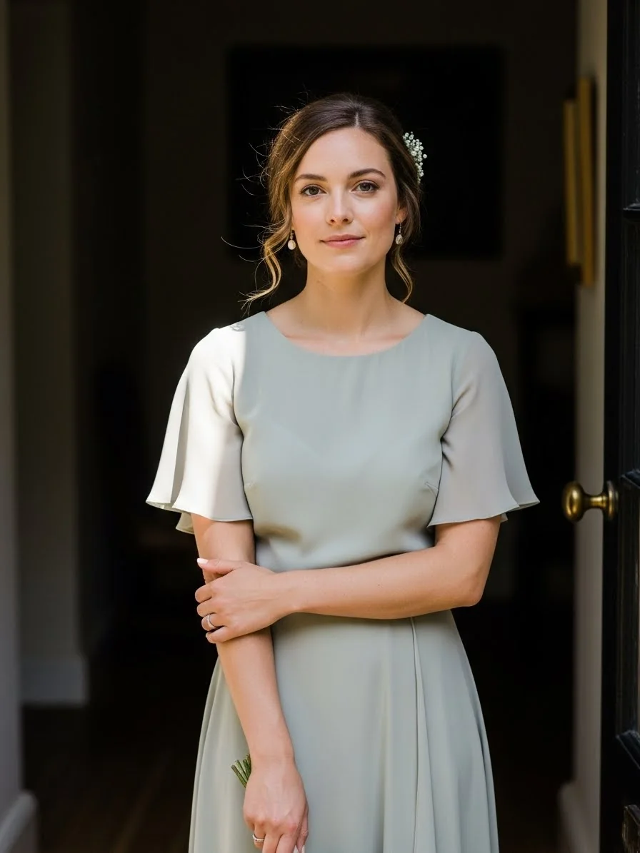 Rochie verde sage elegantă